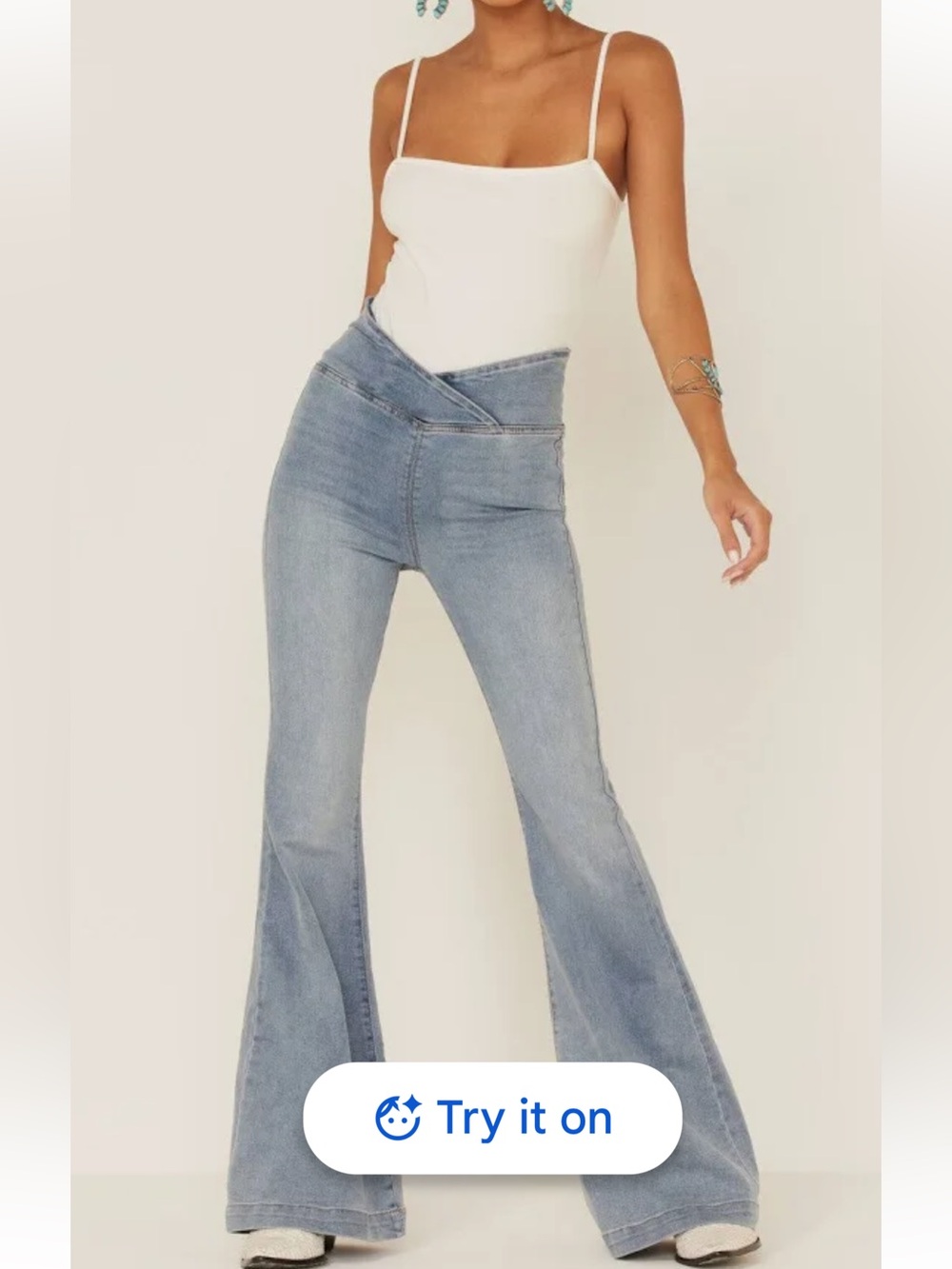Free People Asymmetrical Waist Light Blue Flare Jeans
